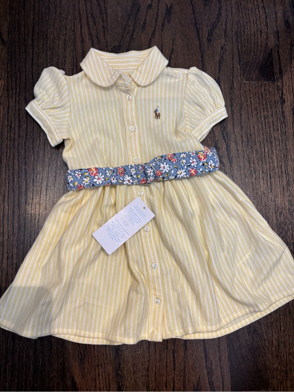 Ralph Lauren Yellow & White Striped Polo Dress with Floral Belt